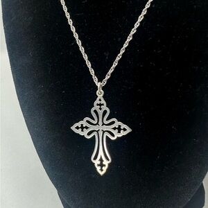 JAMES AVERY Ster Silver St. Cecilia Etched Cross Pendant Charm Necklace; RETIRED